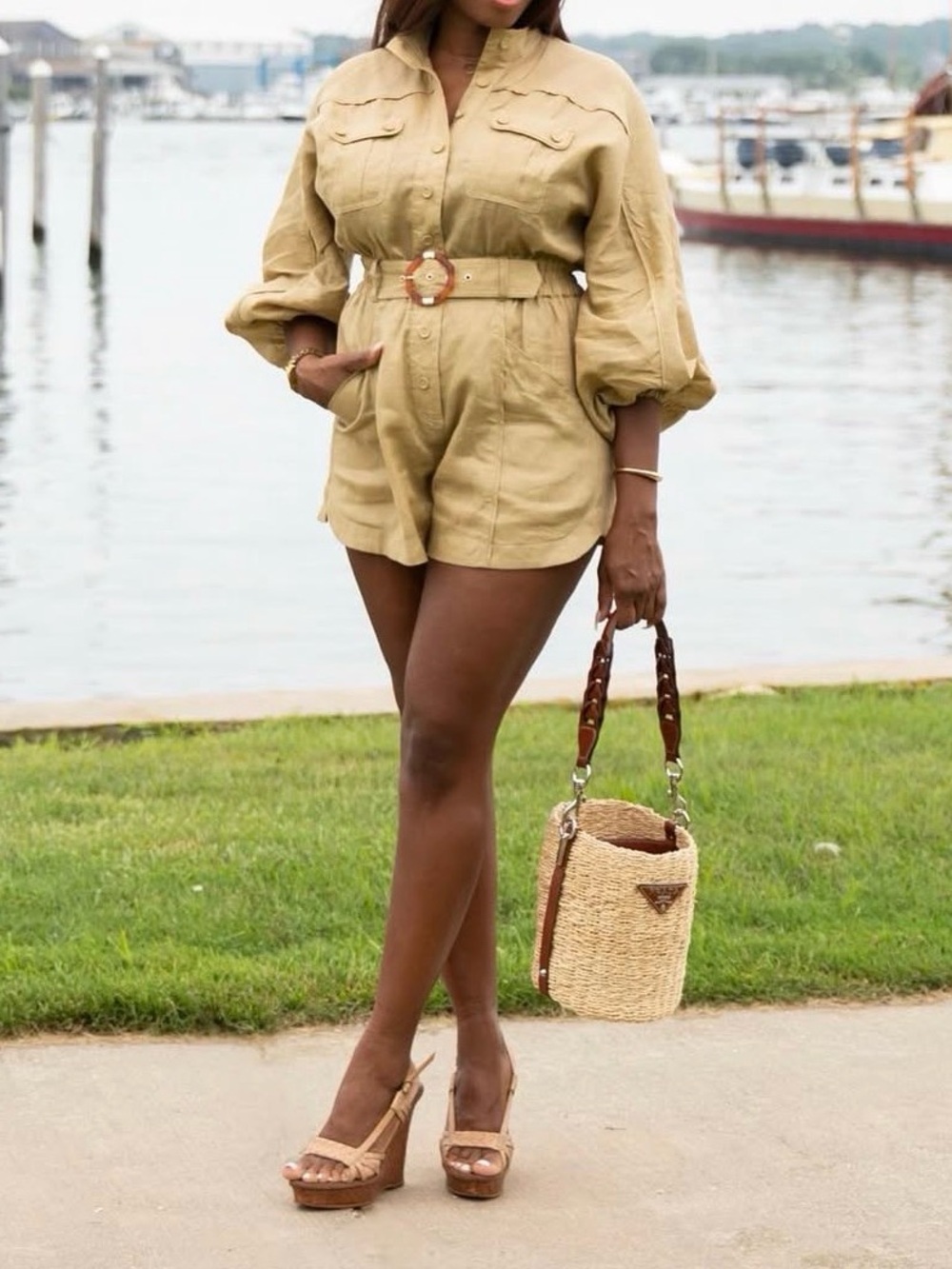 Zimmermann Beige Linen Utility Romper with Belt